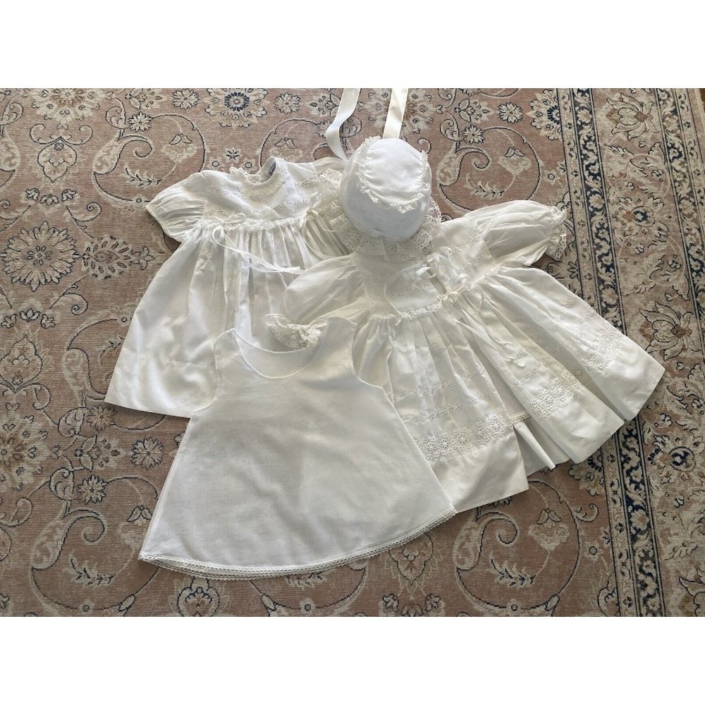 Madonna Baby‎ Girl Boy 4 Pc Baptism Dress Christening Set White Lace Vtg 0-3 Mos - Picture 8 of 16